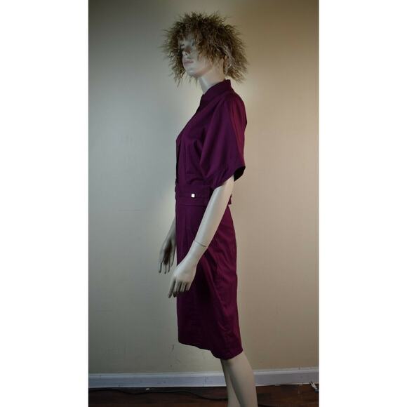 NWT GUCCI WINE COTTON KIMONO SLEEVE BUTTON BELTED MIDI DRESS 42 6 ITALY - Picture 9 of 12